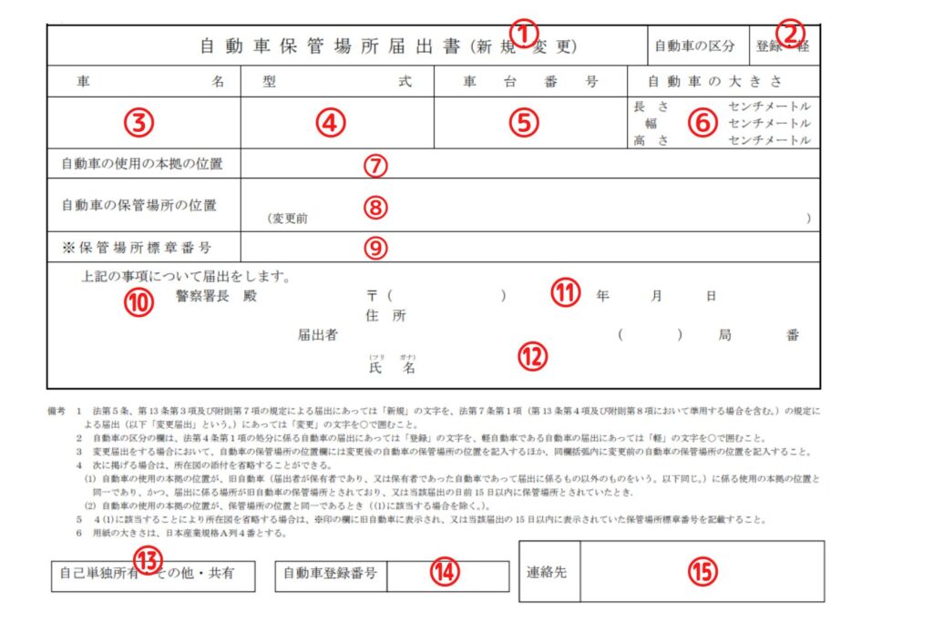 愛知県様式の軽自動車保管場所届出書の書き方