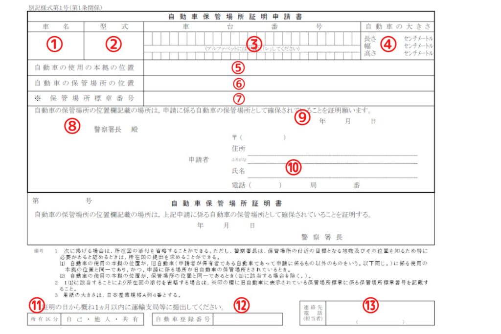 広島県様式の車庫証明申請書の書き方