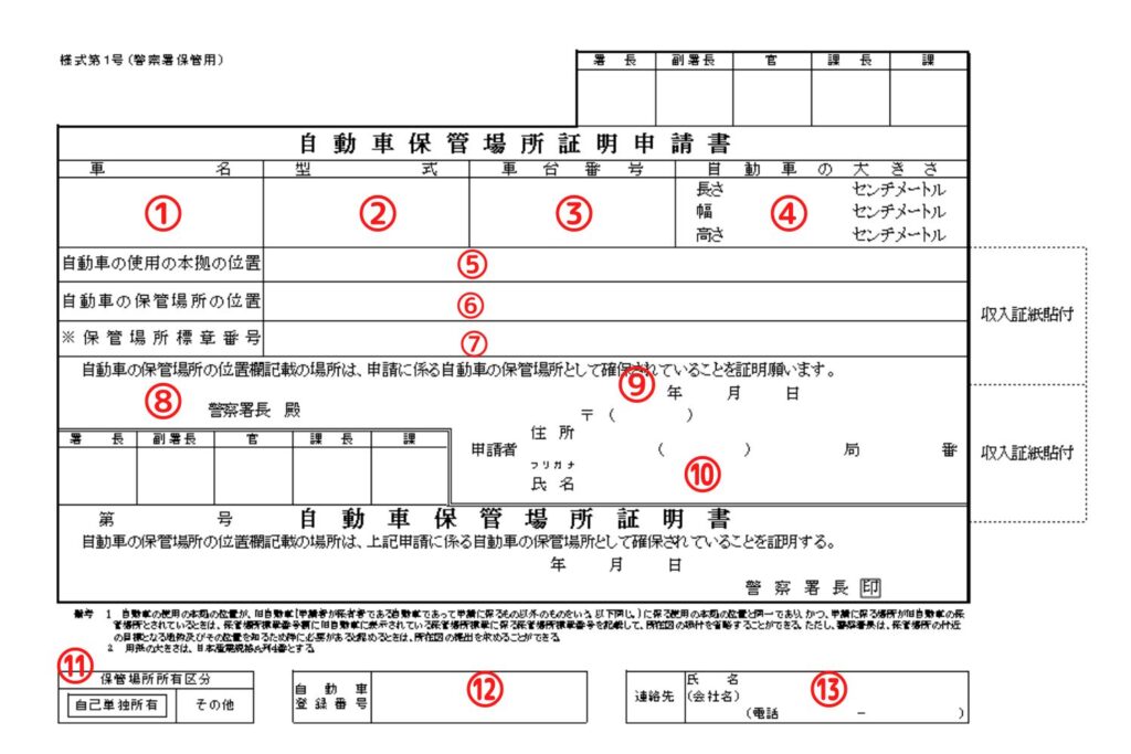 岡山県様式の車庫証明申請書の書き方
