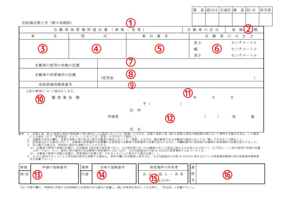 栃木県様式の軽自動車保管場所届出書の書き方