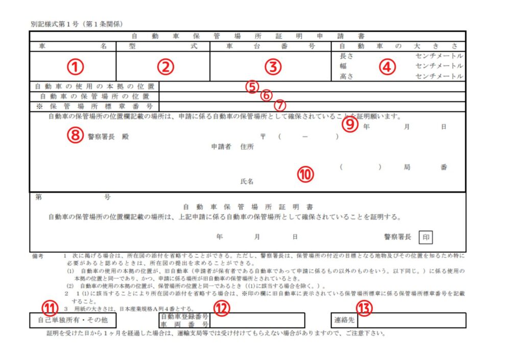 和歌山県様式の車庫証明申請書の書き方